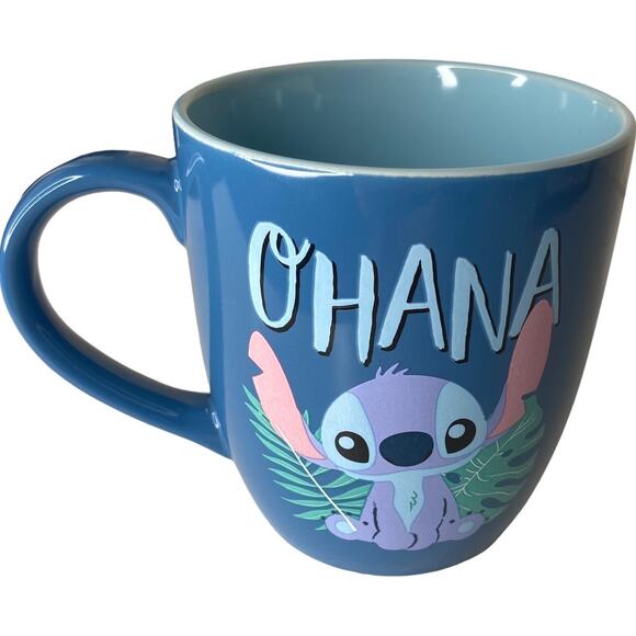 Disney Stitch Coffee Mug‎ 18oz Cup Ohana Blue Hawaii Hawaiian Palm Tropical Blue - Picture 9 of 9